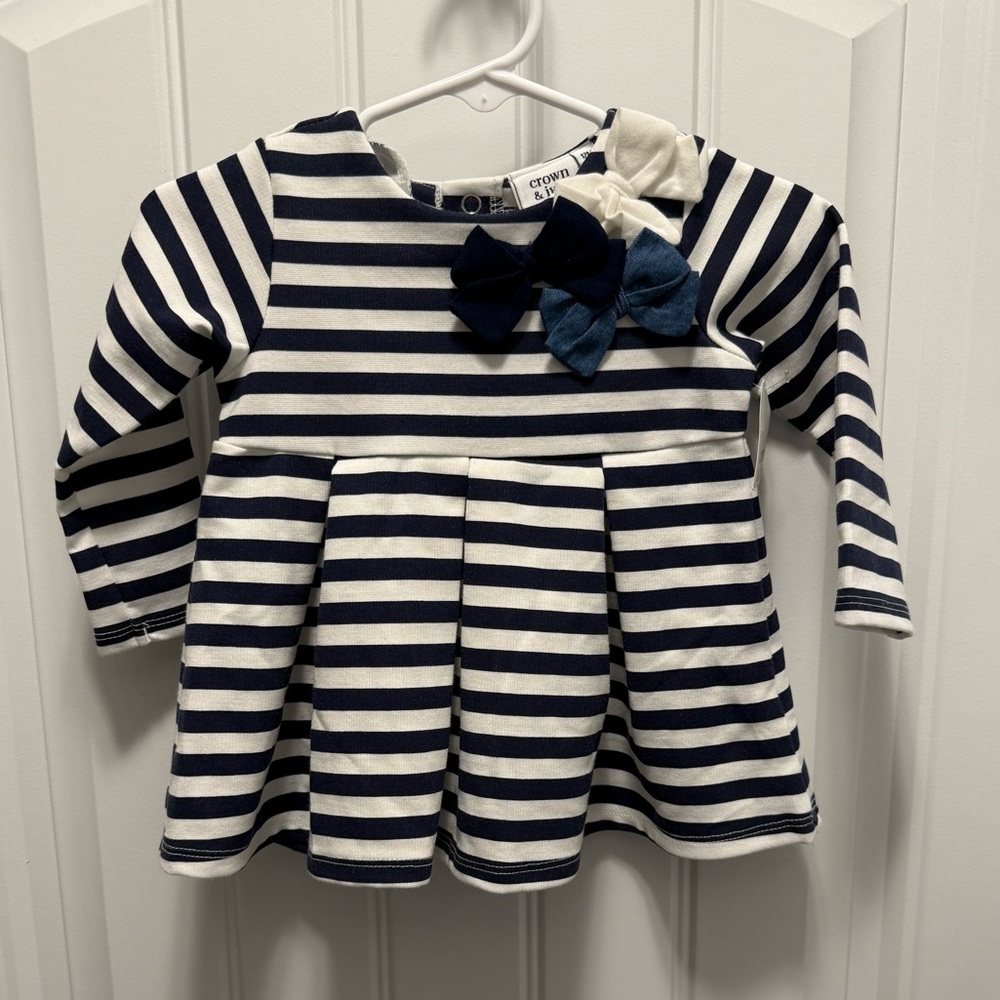 Crown & Ivy Baby Striped Navy and White Shirt with Bows